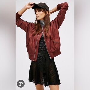 Free People Maroon Bomber Jacket